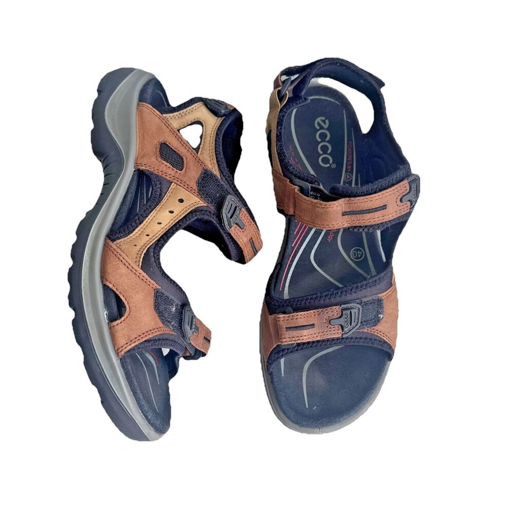 ECCO Yucatan Offroad Sandals Womens 9.5 Brown Black Hiking Walking Shoes